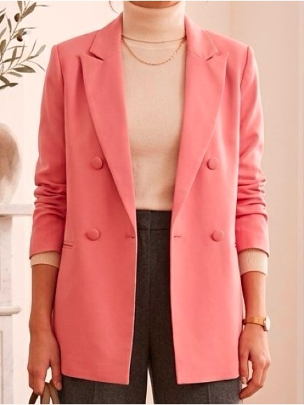 Boohoo Coral Pink Double Breasted Structured Blazer Jacket 8 EUC